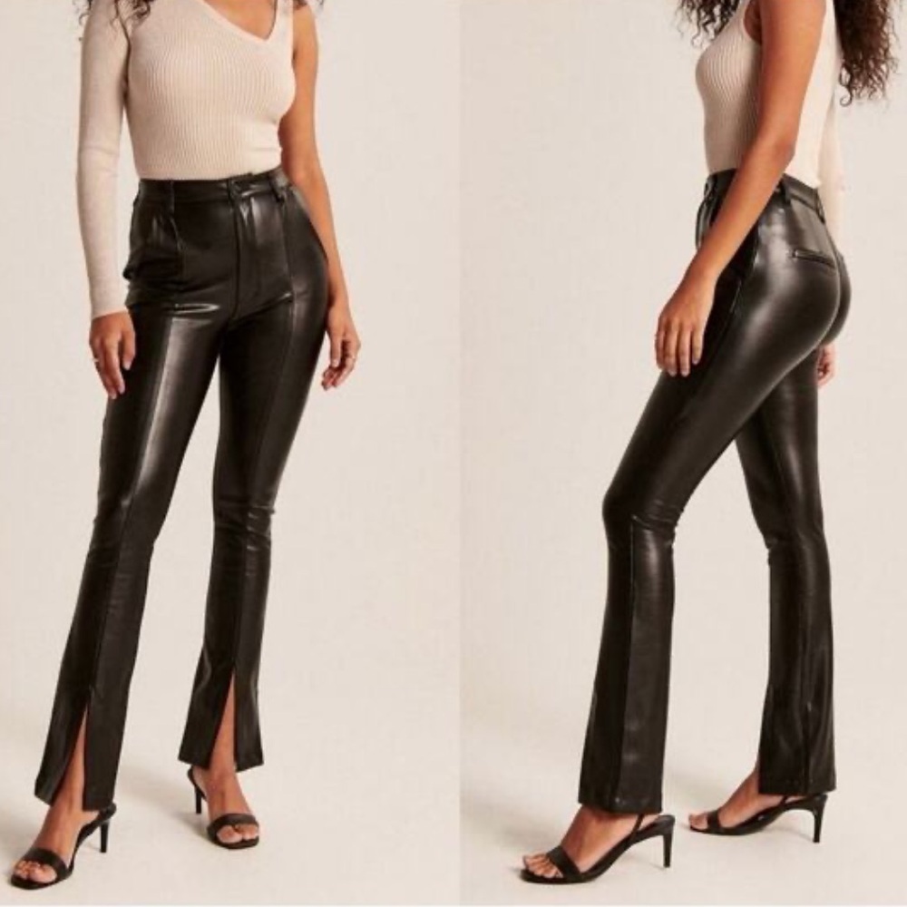 Abercrombie & Fitch Curve Love High-Waisted Leather Flare Pants